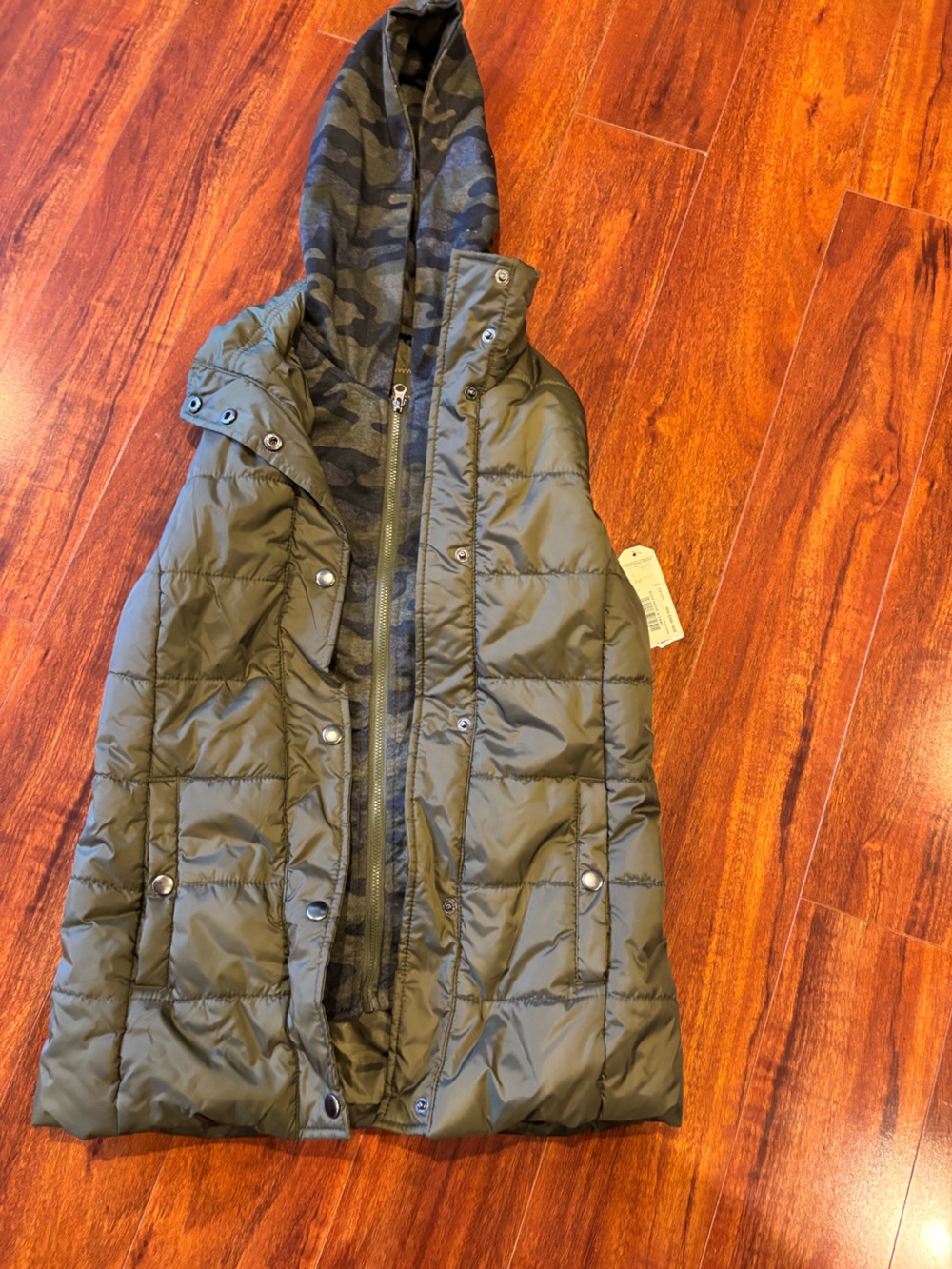 Arizona Jean Company Olive Green Quilted Puffer Vest with Hood